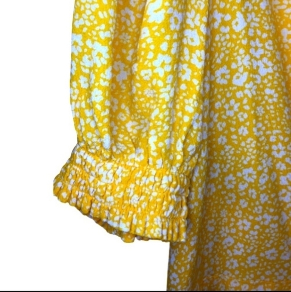 H&M Yellow White Floral Print Short Sleeve Dress Women's Large L Button Up EUV - Picture 4 of 5